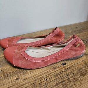 Cole Haan Elbridge Ballet‎ Flat II Red Pink Women's 8.5 Suede Leather Cap Toe